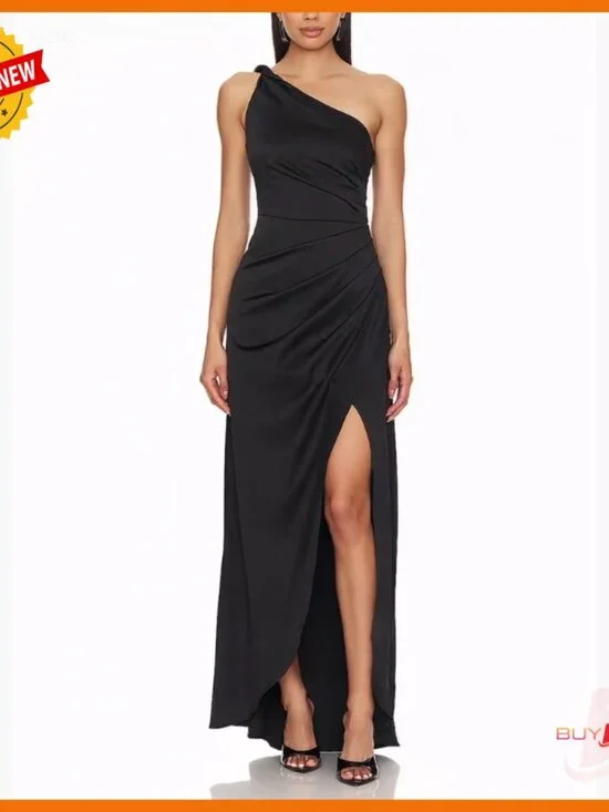 One Shoulder Ruched Maxi Dress Formal Cocktail Party Wedding Guest - Picture 5 of 6